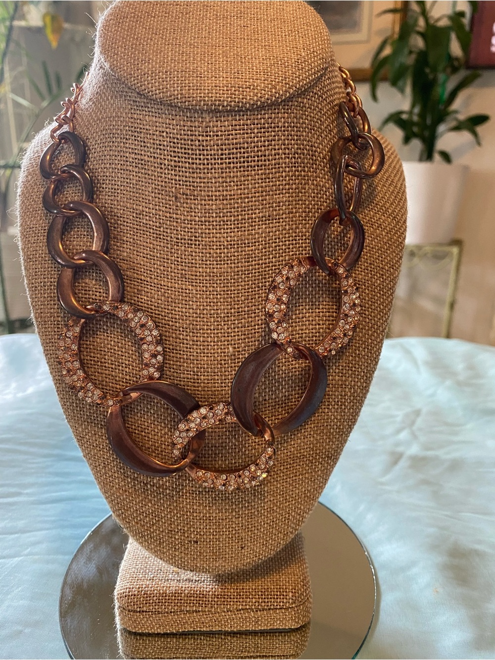 GOLD-TONE RHINESTONE STATEMENT LINK NECKLACE - Picture 1 of 14
